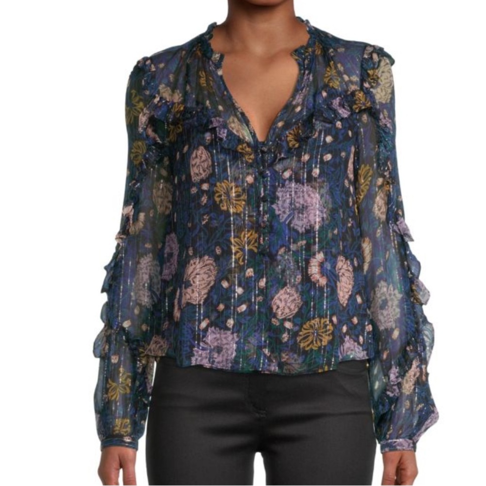 VERONICA BEARD Abra Sheer Floral Silk-Blend Blouse size 0